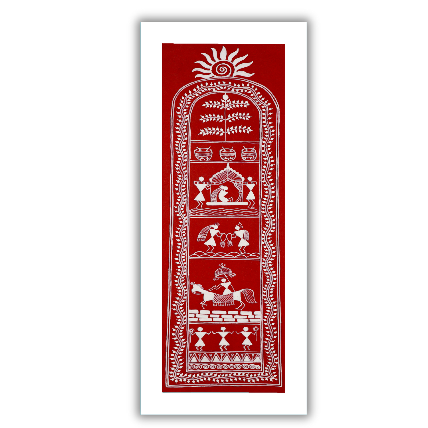AAKARSHAK Warli Painting Handmade Wedding Warli art Framed Traditional Indian paintings for Wall Living room Home decor Gifts - 8x23 Inch |(WWLO105)