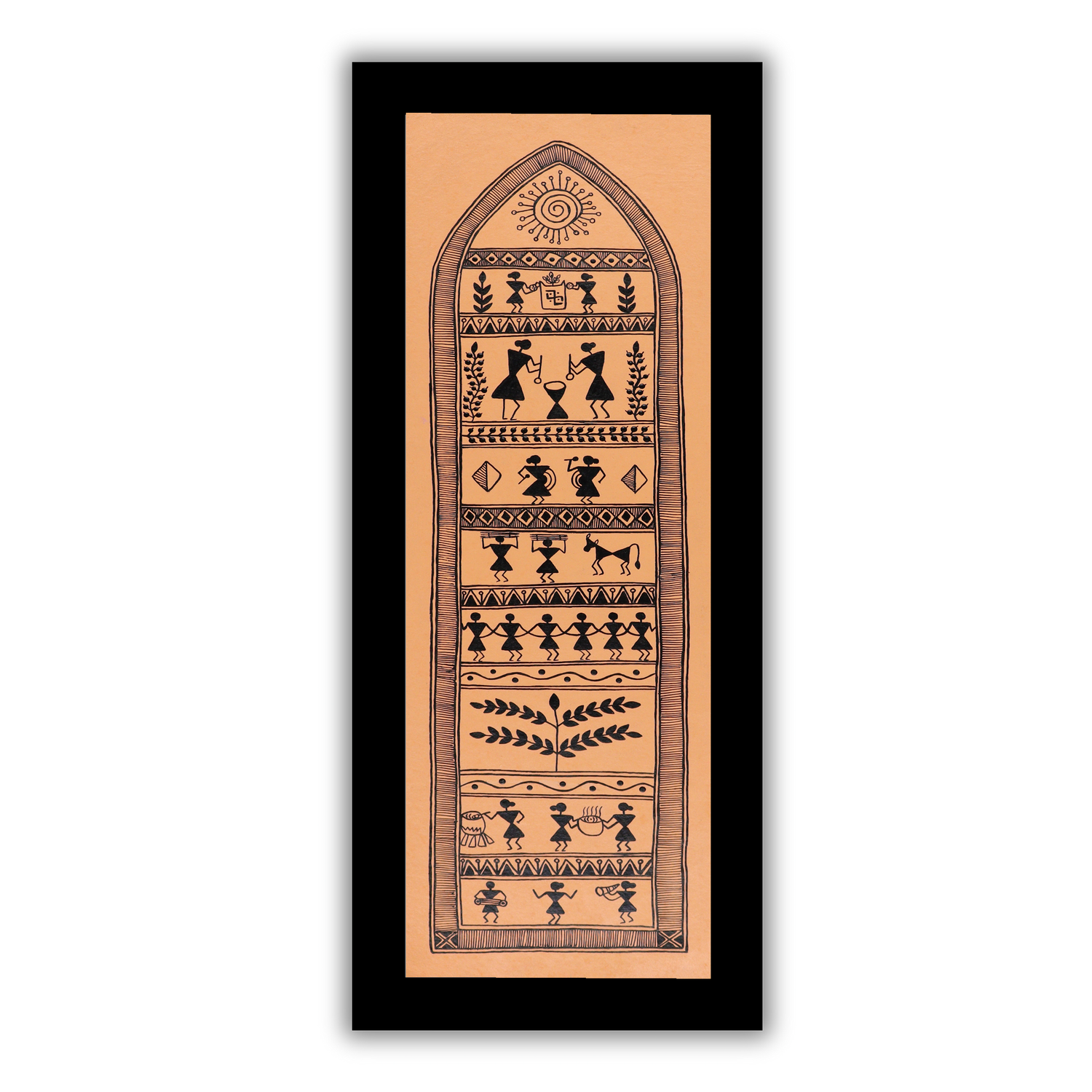 AAKARSHAK Warli Painting Handmade Village Warli art Framed Traditional Indian paintings for Wall Living room Home decor Gifts - 8x23 Inch |(WBLO105)