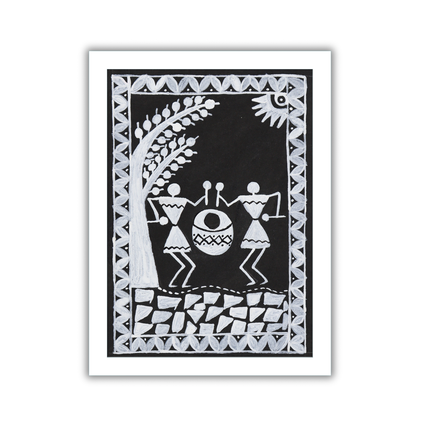 AAKARSHAK Warli Painting Handmade Dancing Warli art Framed Traditional Indian paintings for Wall Living room Home decor Gifts - 6x8 Inch |(WWM103)