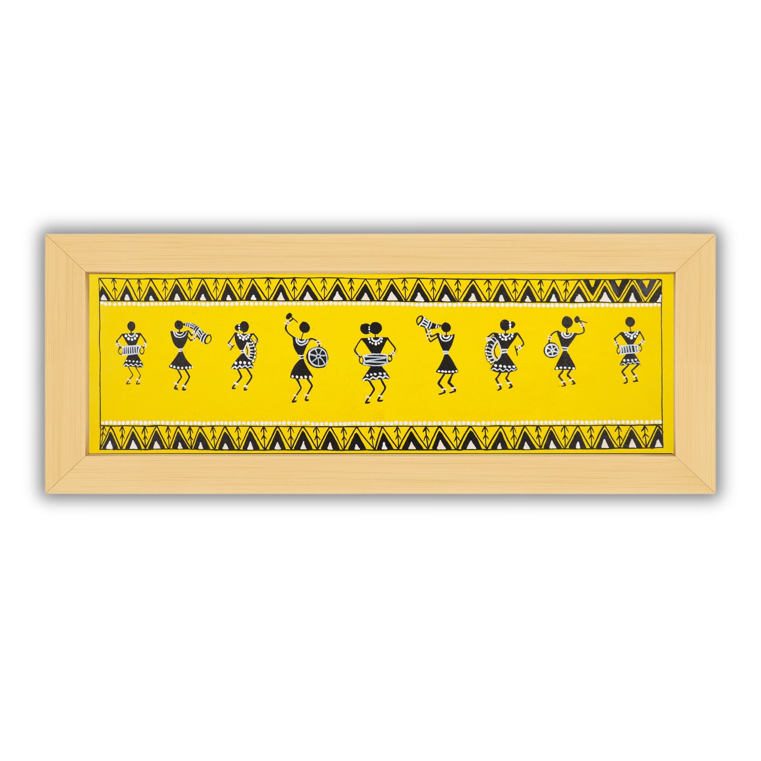 Handmade Warli painting with Singing figures, framed for wall decor – traditional tribal folk art of India
