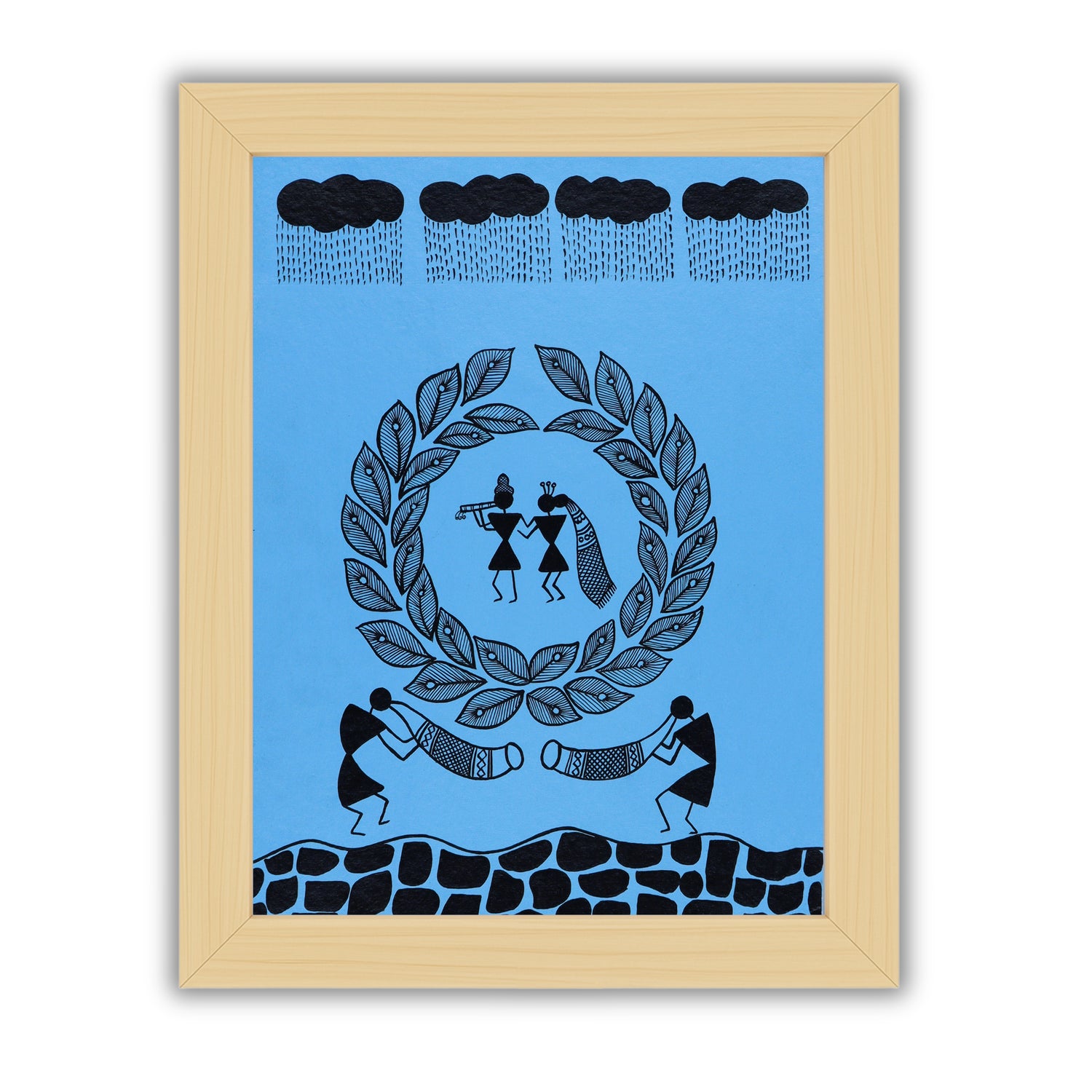 Handmade Warli Krishna and Radha Painting – 12x16 Inch Framed Tribal Art