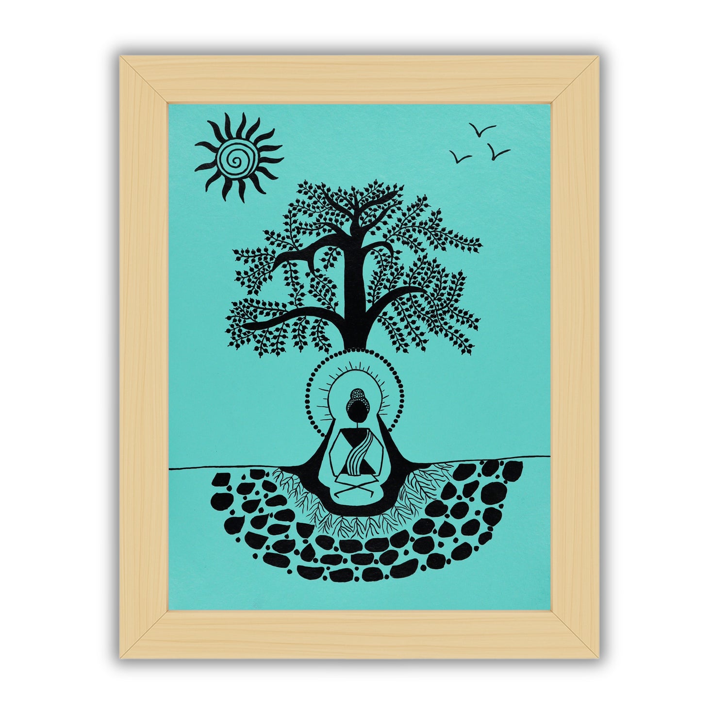 Handmade Warli Buddha Painting – 12x16 Inch Framed Tribal Art