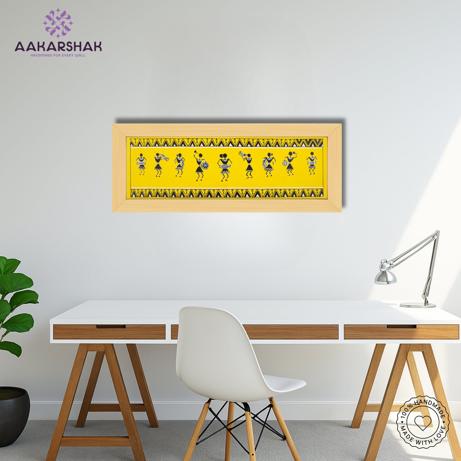 Close-up of Warli art showcasing white geometric patterns on earthy background

