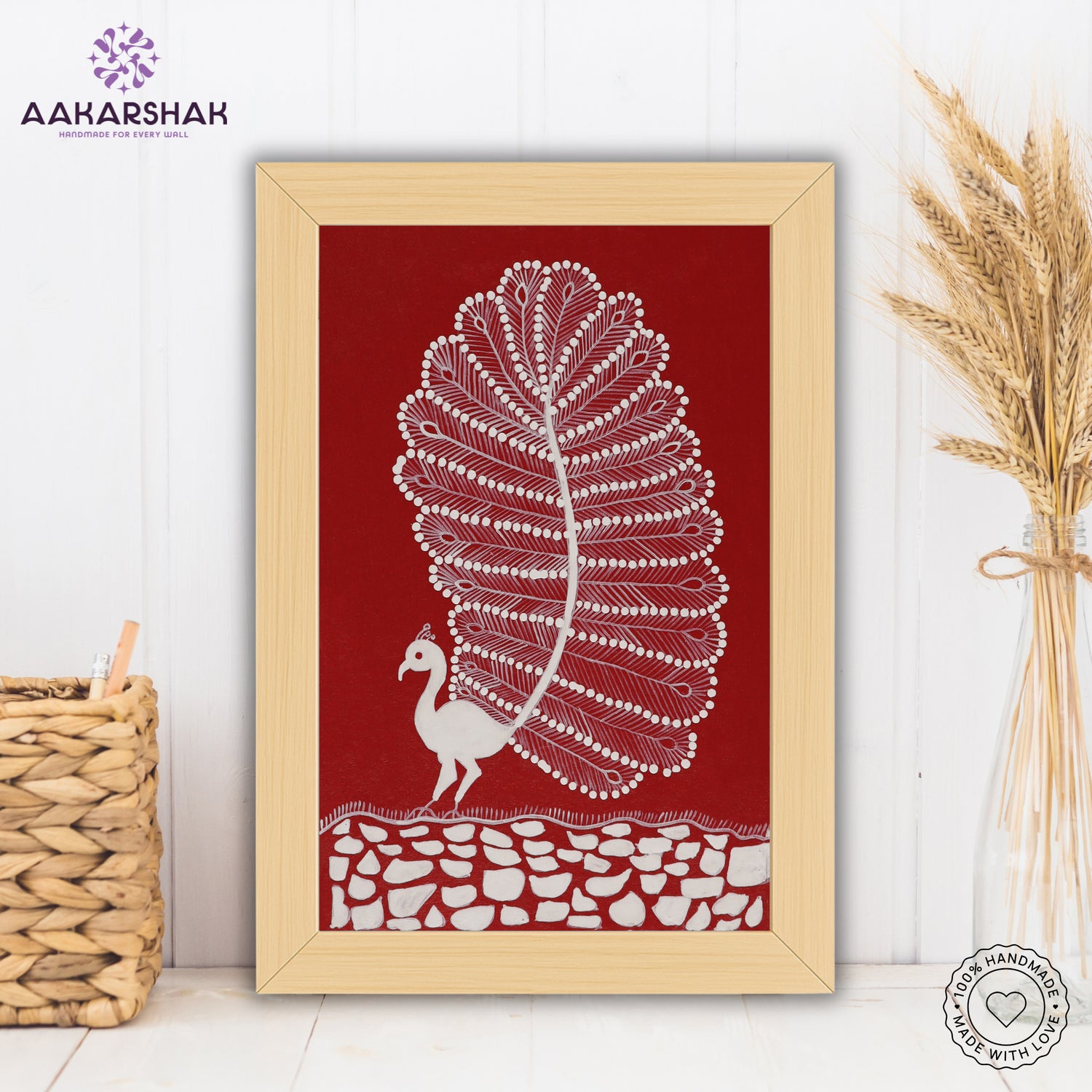 Close-up of Warli art showcasing white geometric patterns on earthy background
