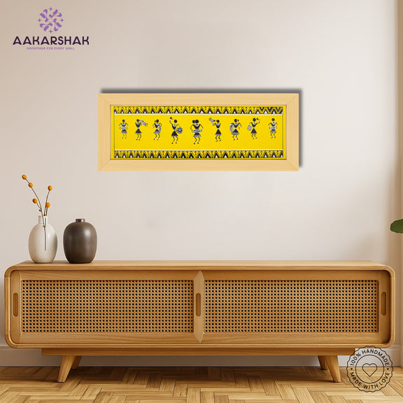 Traditional Warli painting displayed in modern interior – Indian folk wall art
