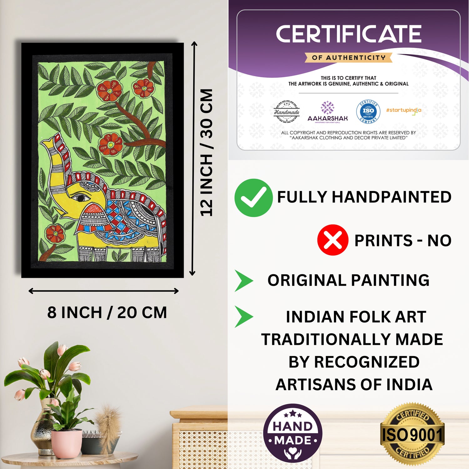 ISO certified handmade painting with authenticity certificate included
