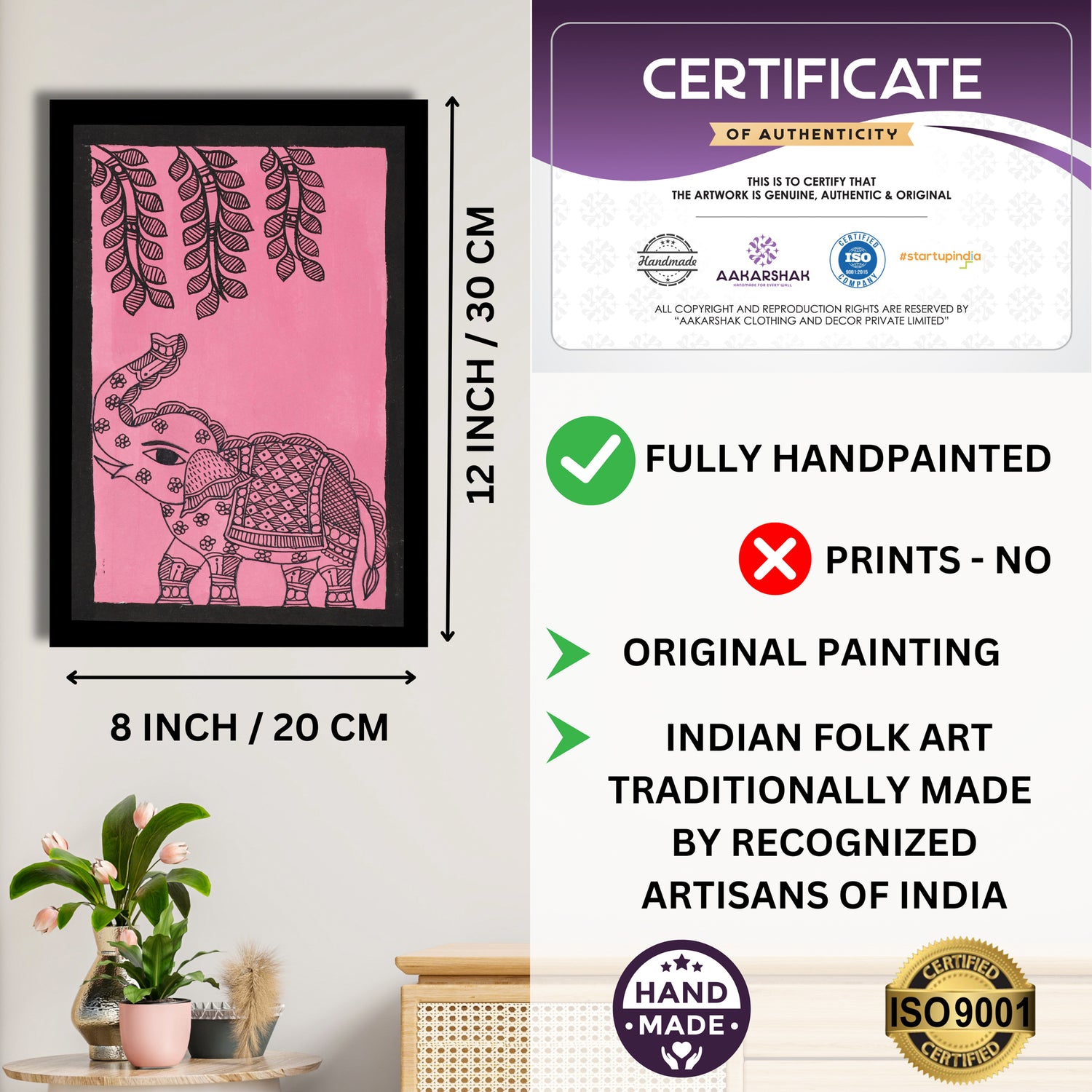 ISO certified handmade painting with authenticity certificate included
