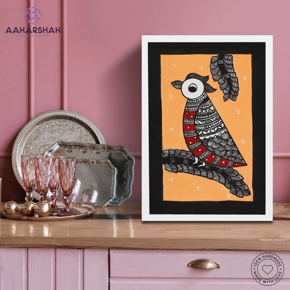 Traditional Indian wall painting displayed in modern home interior setting
