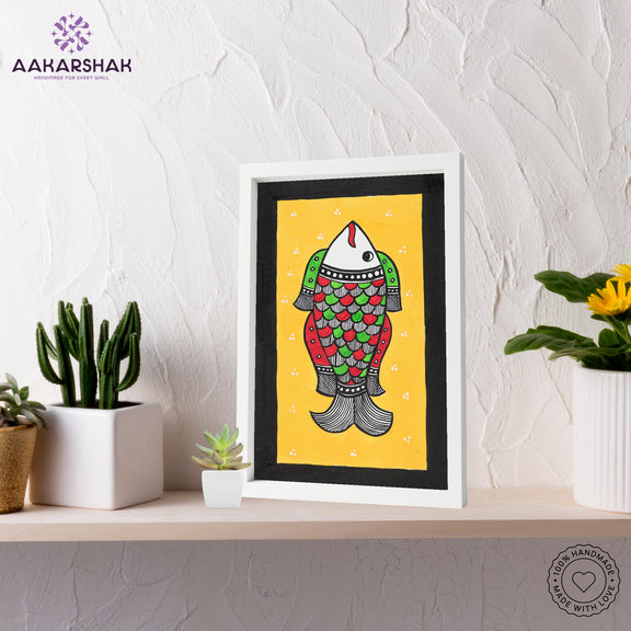 Traditional Indian wall painting displayed in modern home interior setting
