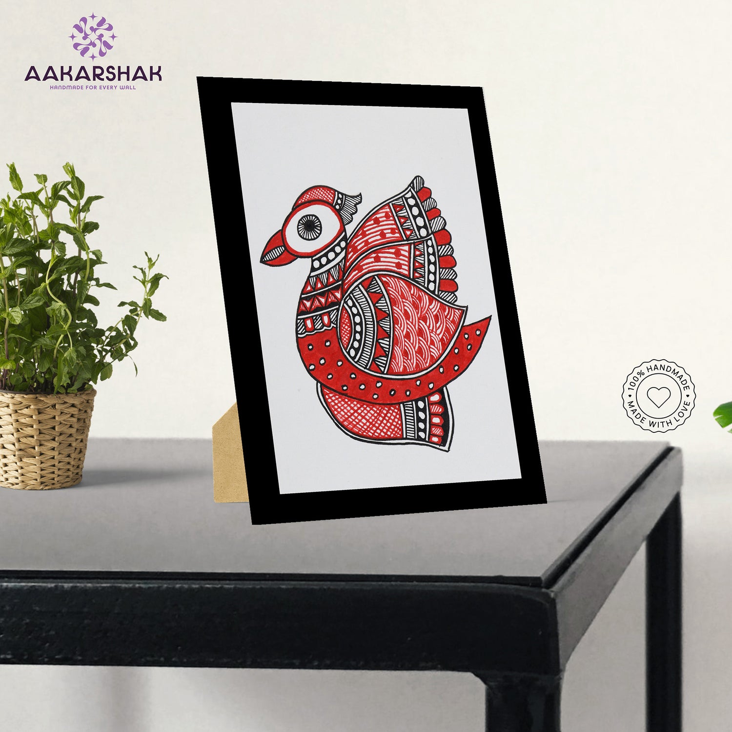 Traditional Indian wall painting displayed in modern home interior setting
