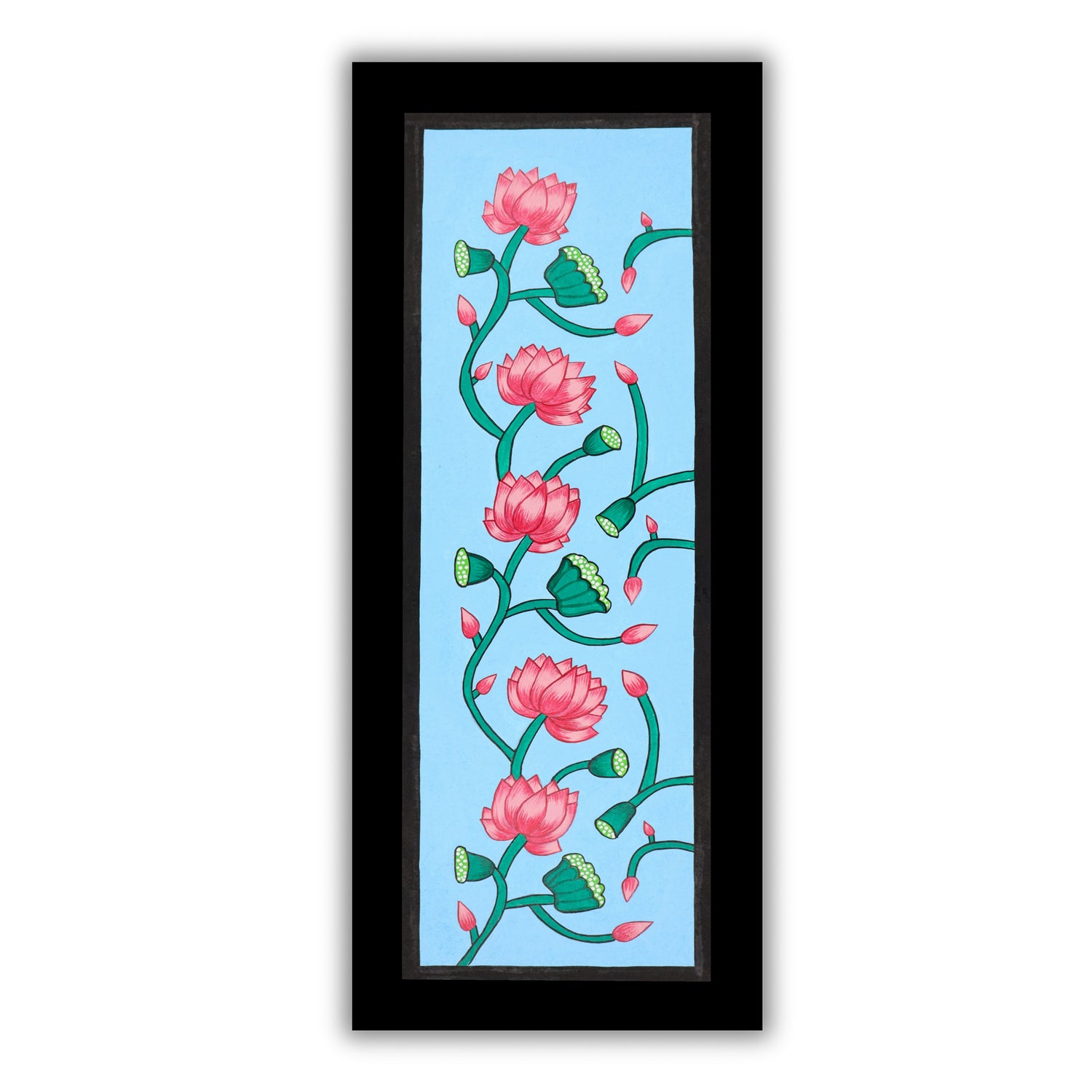 Handmade Pichwai painting with Lotus  motif, framed for wall decor – traditional Indian temple art

