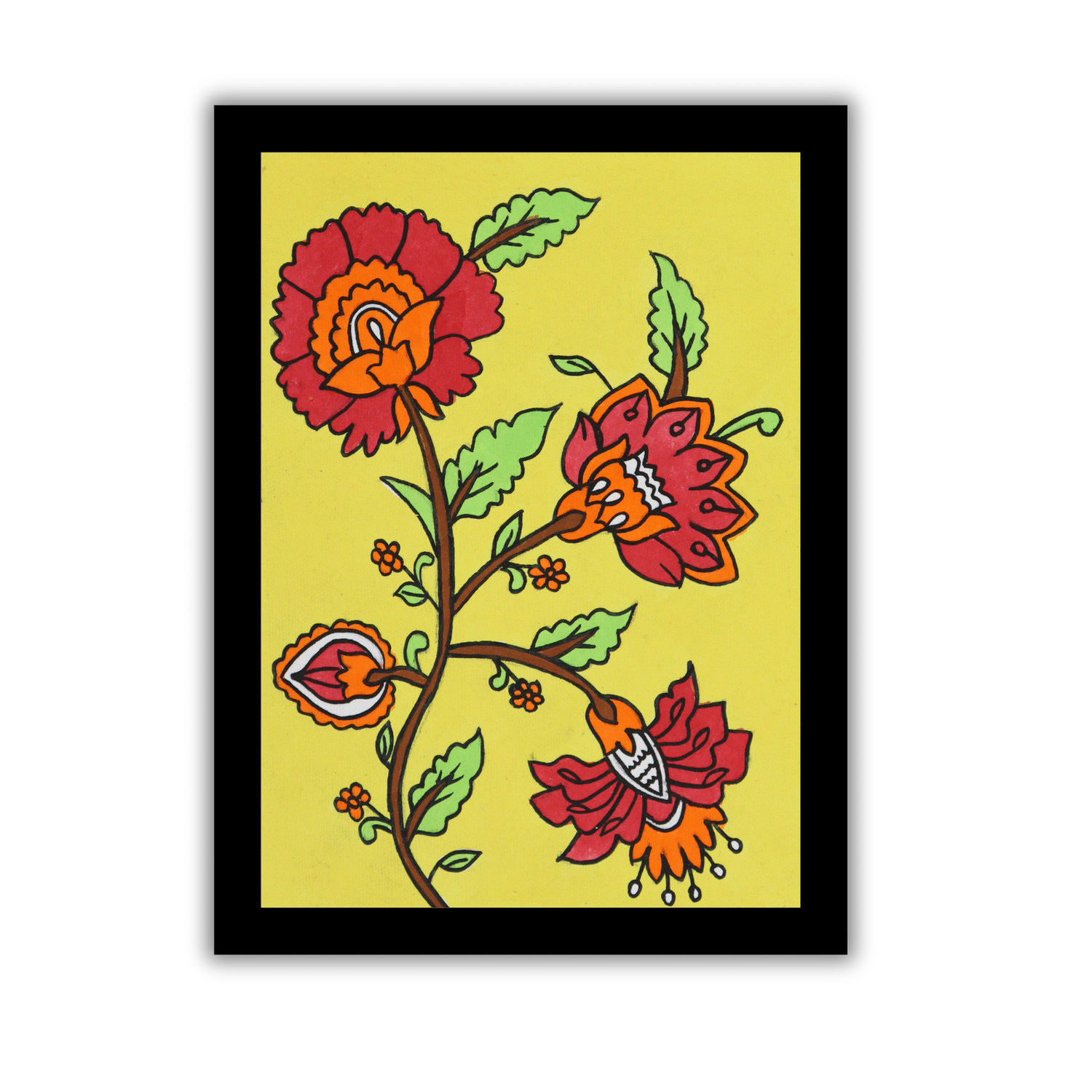 AAKARSHAK Kalamkari Painting Handmade Flower Kalamkari art Framed Traditional Indian paintings for Wall Living room Home decor Gifts - 6x8 Inch |(KMI103)