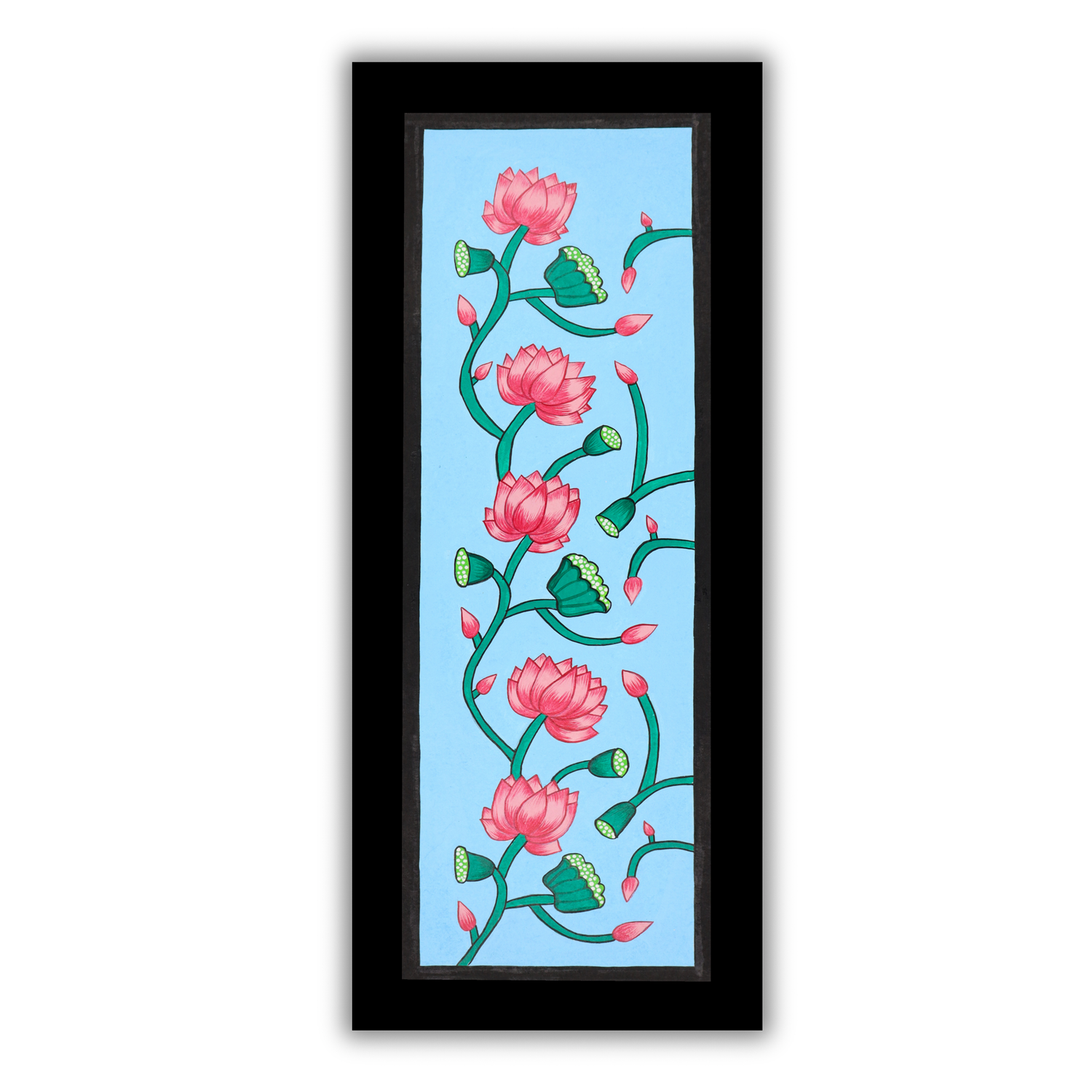 AAKARSHAK Pichwai Painting Handmade Lotus Pichwai art Framed Traditional Indian paintings for Wall Living room Home decor Gifts - 8x23 Inch |(PBLO101)