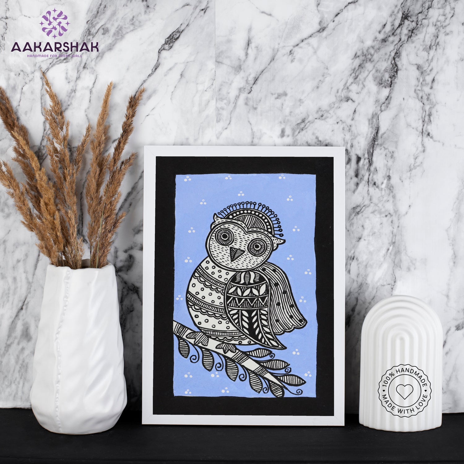 Traditional Indian wall painting displayed in modern home interior setting
